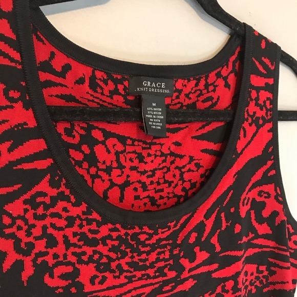 Grace Knit Print Dress Red/Black Stretch Size M - Picture 7 of 7
